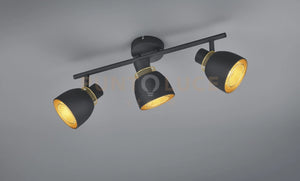 PUNCH BARRA 3 SPOTS METALLO NERO E ORO L. 46CM ATTACCO E14