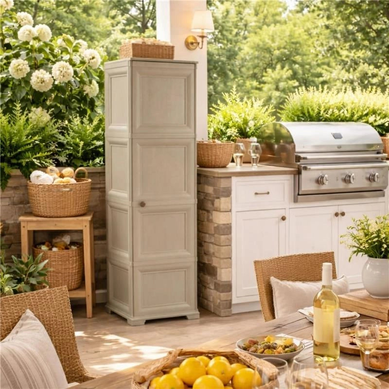 ARMADIO A COLONNA CON 4 MEZZI RIPIANI E 1 ANTA LISCIA TAUPE DIMENSIONI 40X43X164H CM