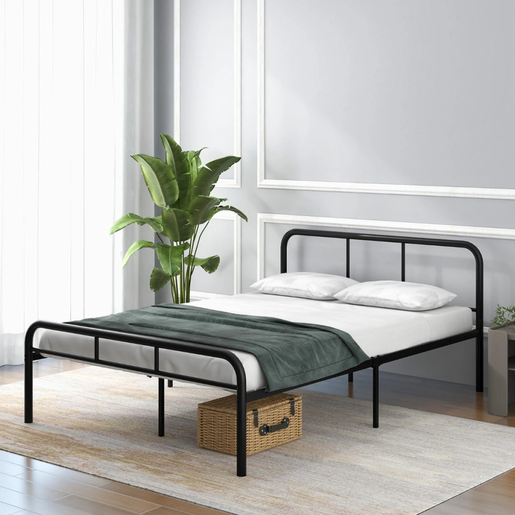 Letto piattaforma in metallo moderno con testiera e pedier facile da montare, Struttura per letto matrimoniale Nero-Letti e strutture