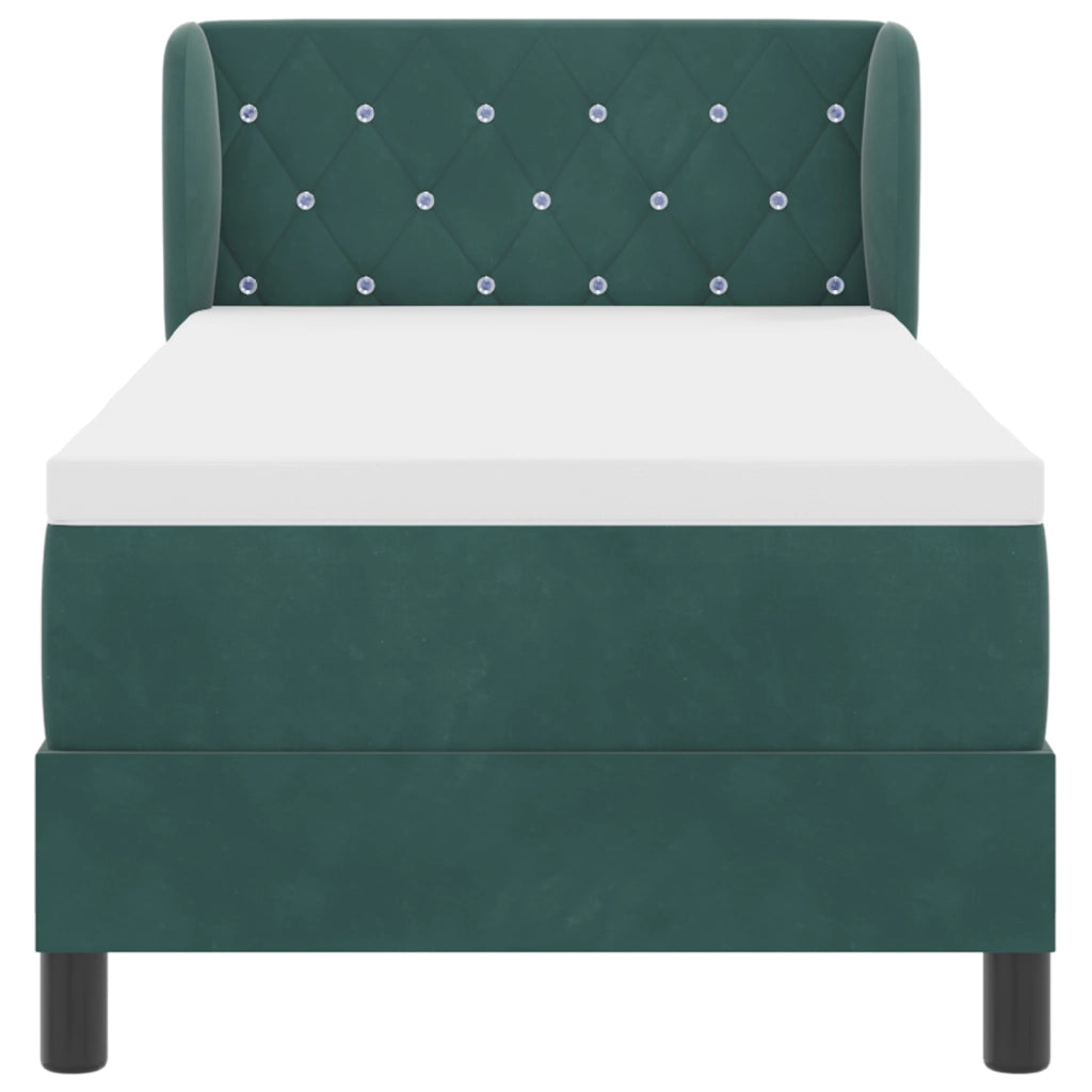 Letto Box Spring  con Materasso Verde Scuro 80x200 cm in Velluto