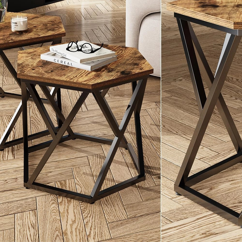 Set di tavolini Fyrk, Rovere rustico, 57 x 57 cm 2 parti, pieghevole salvaspazio e combinabile in modo versatile