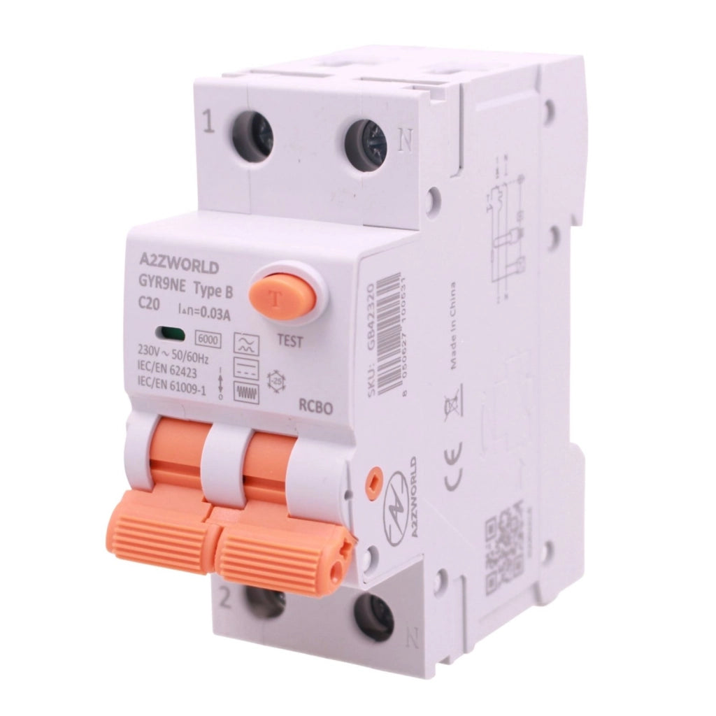 RCBO Interruttore Magnetotermico Differenziale Tipo B Curva C 1P+N 2M 6000A 30mA AC 230V IP20 Disponibili 16A 20A 25A 32A 40A (C20A)
