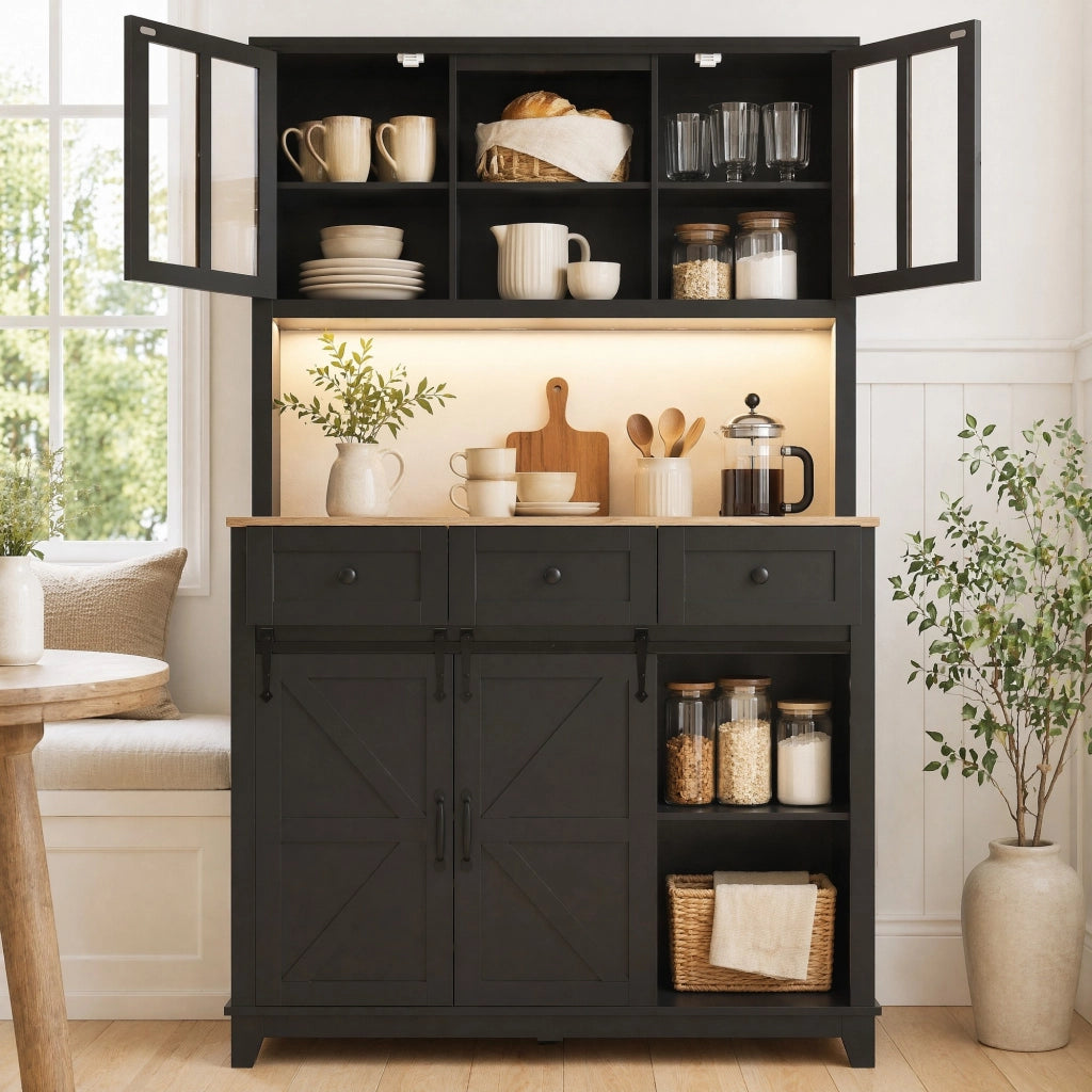 ARMADIO DA CUCINA 105x38,4x180 cm Nero MDF con LED