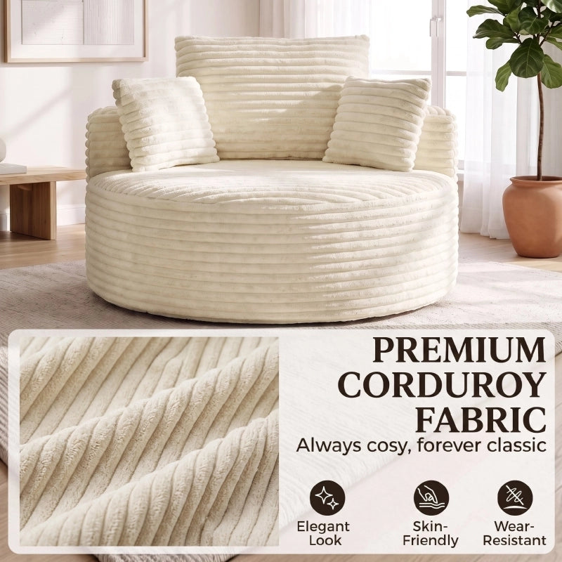 Fauteuil in tessuto a coste con seduta extra ampia e profonda senza telaio e 4 cuscini, crema 250 kg