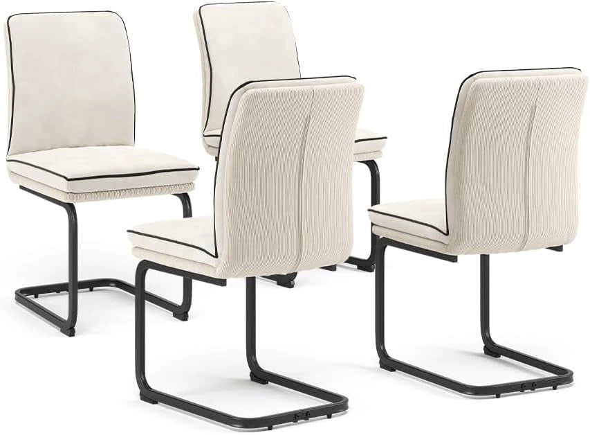 Sedia a sbalzo Eleganza, Beige, Set di 4, con struttura in metallo e piedini antiscivolo salva-pavimento