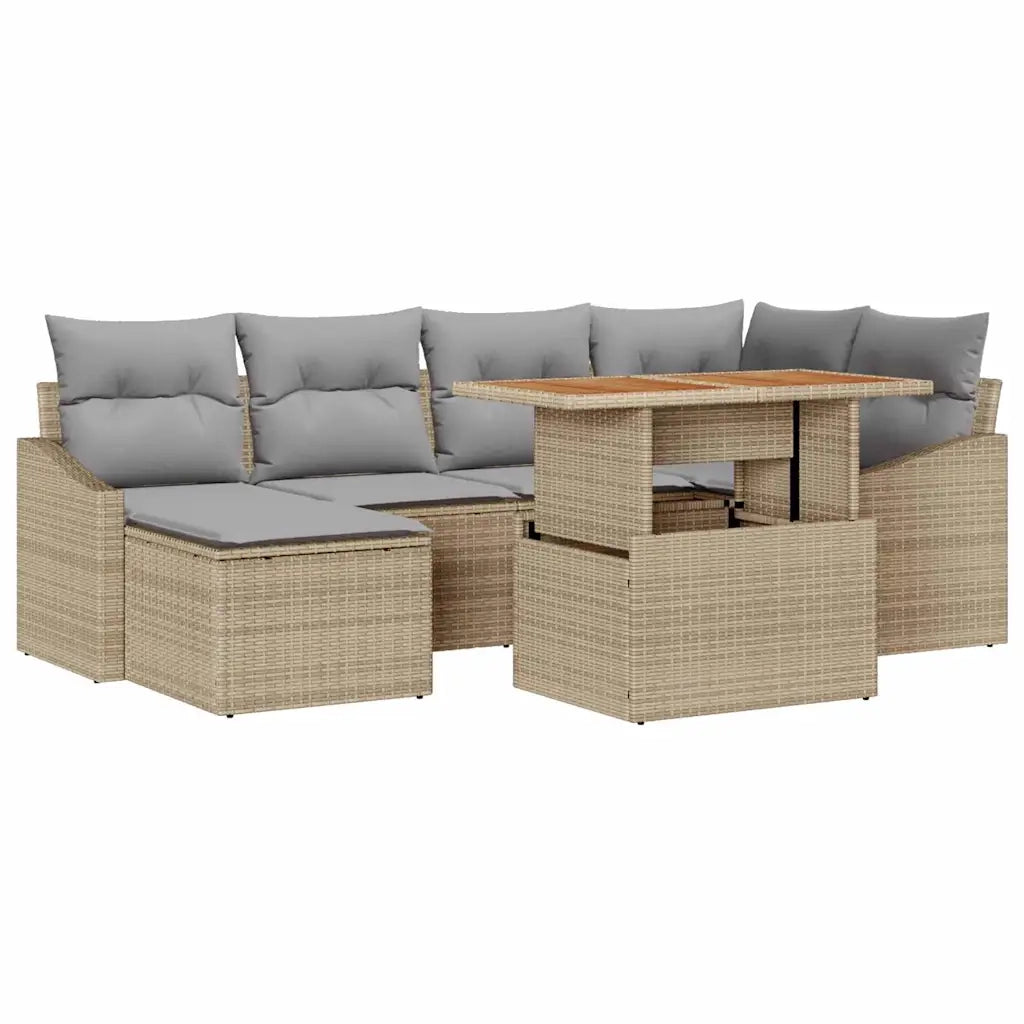 Set da Pranzo per Giardino con cuscino 7 pcs Beige e grigio