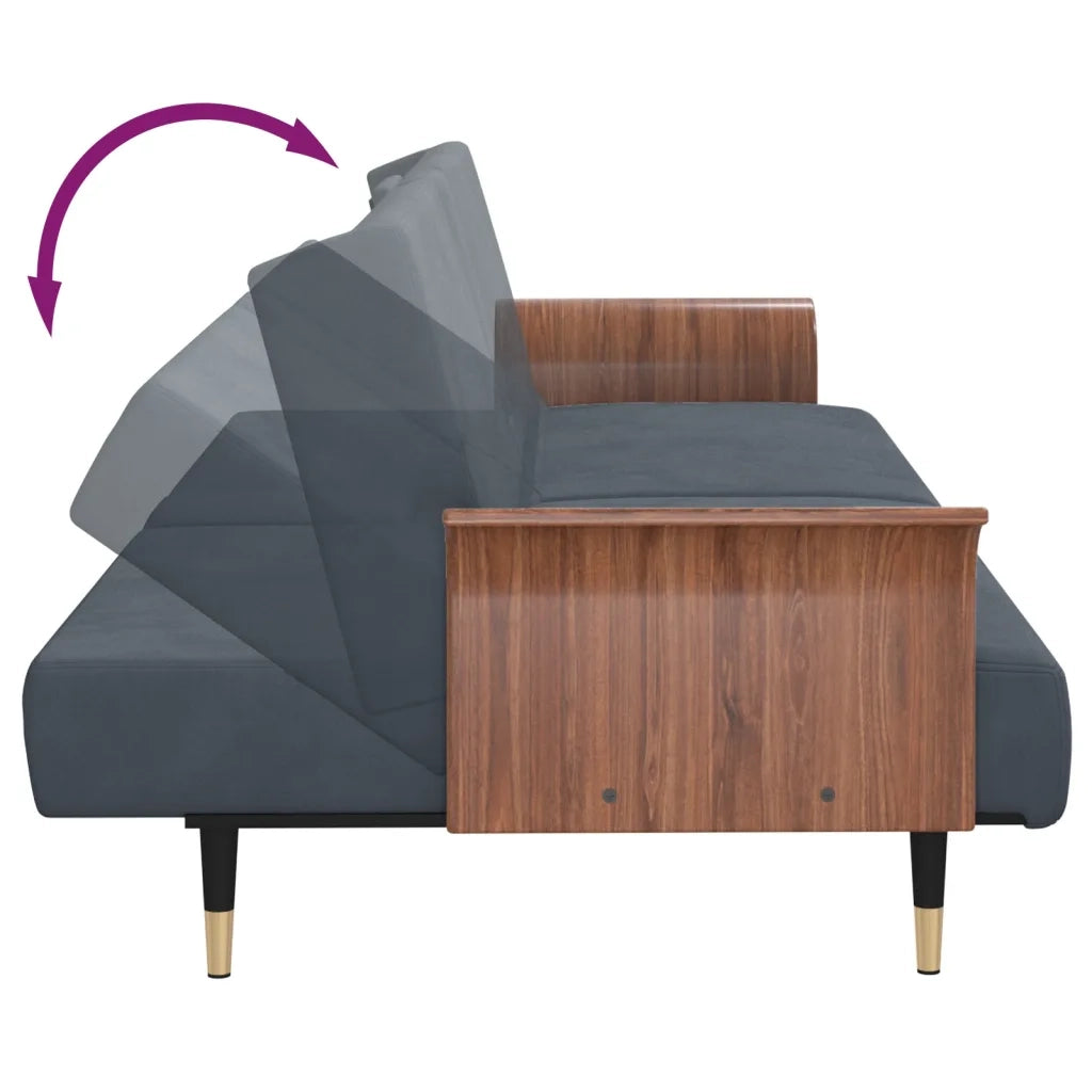 Divano letto | Sof¨¤ letto | Letto singolo con Portabicchieri in Velluto Grigio Scuro