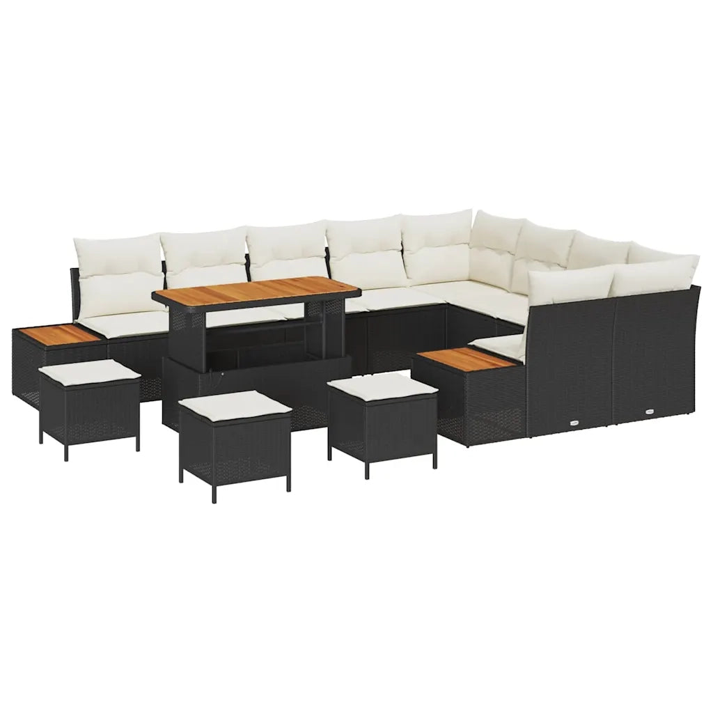 Set Divano da Giardino con cuscino 13 pcs Nero Poly Rattan