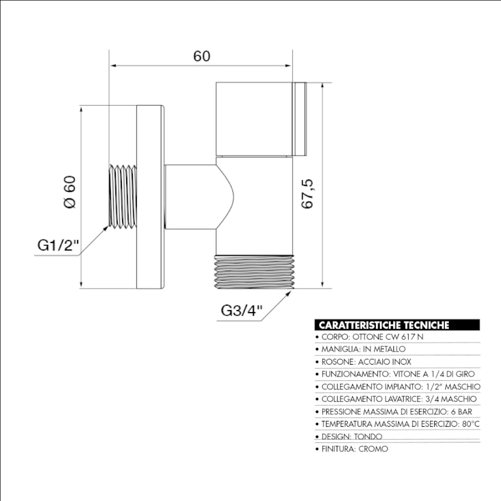 Rubinetto arredo attacco lavatrice lavastoviglie 1/2 x 3/4 cromato