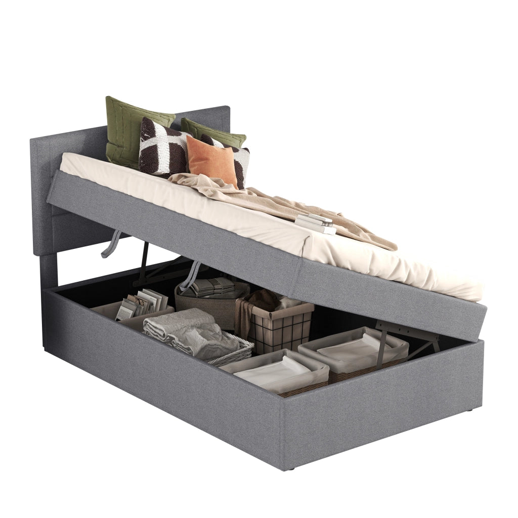 letto imbottito legno massello mdf grigio 90 x 200 cm