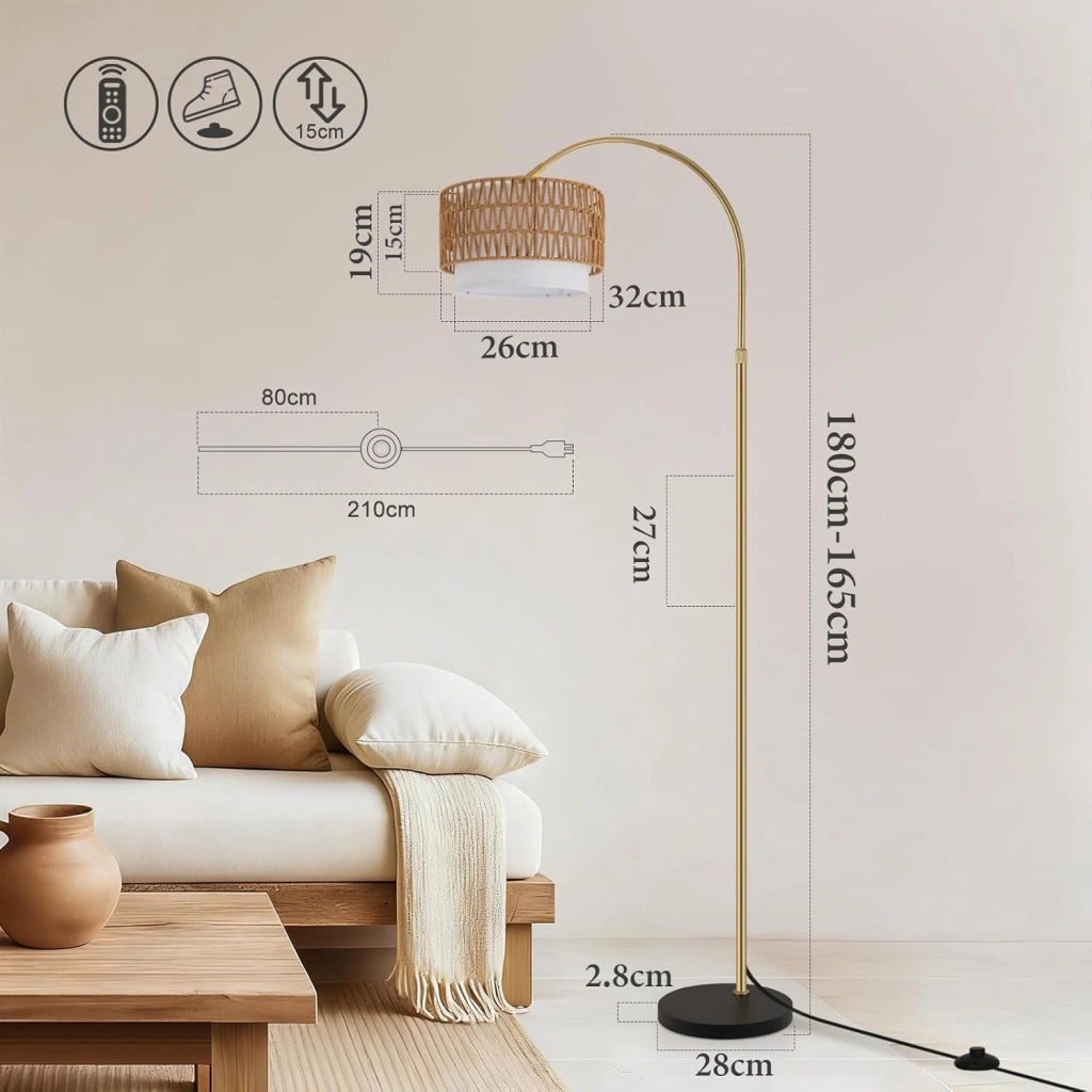 ZMH Lampada da terra curva vintage oro E27 dimmerabile telecomando interruttore pedale rotazione 350°
