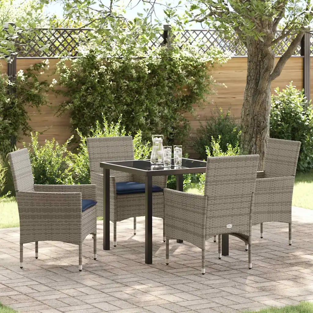 Set di tavolo e sedie con cuscino 5 pcs Grigio Rattan in PE