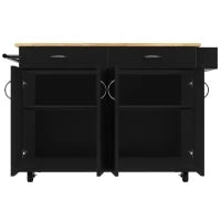 Isola cucina moderna con piano di lavoro pieghevole, spazio di conservazione multifunzionale e ruote, 106×50×90,5 cm, Nero