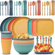 Servizio per campeggio - Servizio per bambini - Servizio per picnic - Posate colorate - Servizio in plastica - 48 pezzi - per 4 persone