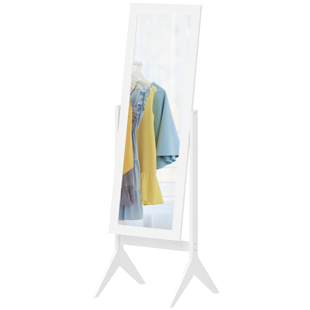 Specchio con 4 Gambe Regolabile ¨C zephmum ¨C Legno e Vetro, Bianco, 47x46x148 cm