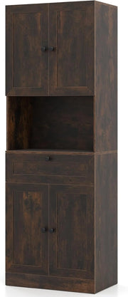 Armadietto da bagno alto con 4 ante, cassetto, cucina con ripiani regolabili, armadietto multiuso per cucina, bagno, soggiorno, camera da letto, 60 x 35 x 171,5 cm (marrone)