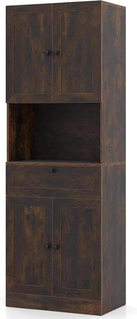 Armadietto da bagno alto con 4 ante, cassetto, cucina con ripiani regolabili, armadietto multiuso per cucina, bagno, soggiorno, camera da letto, 60 x 35 x 171,5 cm (marrone)