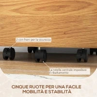 Cassettiera Ufficio a 2 Cassetti con Chiavi di Sicurezza e 5 Ruote, Legno, 42x40x60 cm, Bianco e Legno