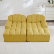 Divano modulare 210x165x79 cm in fleece granulato giallo; design senza struttura con pouf collegabile