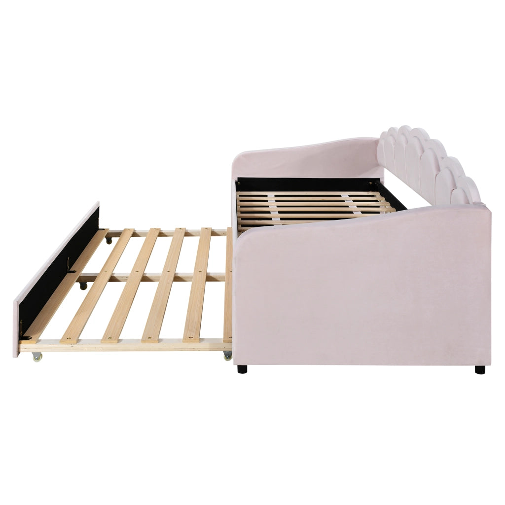 DESMIU Letto estraibile 90 × 200 cm 1 piazza con LED regolabile, senza materasso, in velluto, rosa