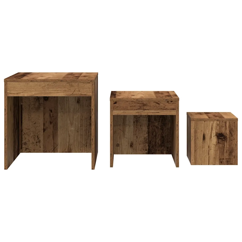Tavolini Impilabili 3 pz Legno Antico in Legno Multistrato