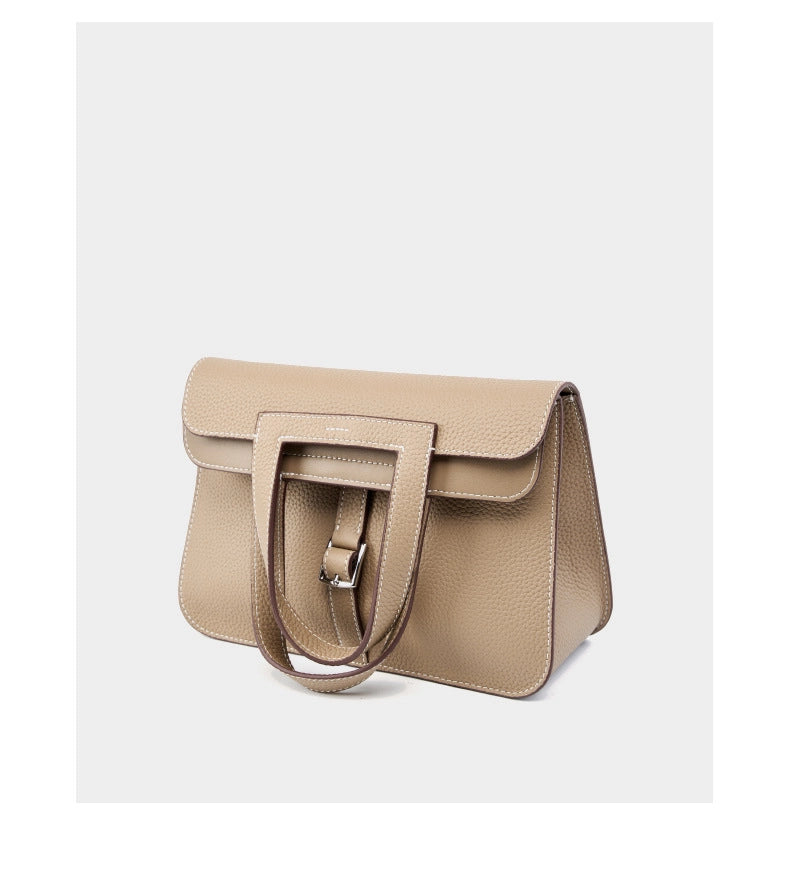 Borsa a mano casual da donna in vera pelle, grigia