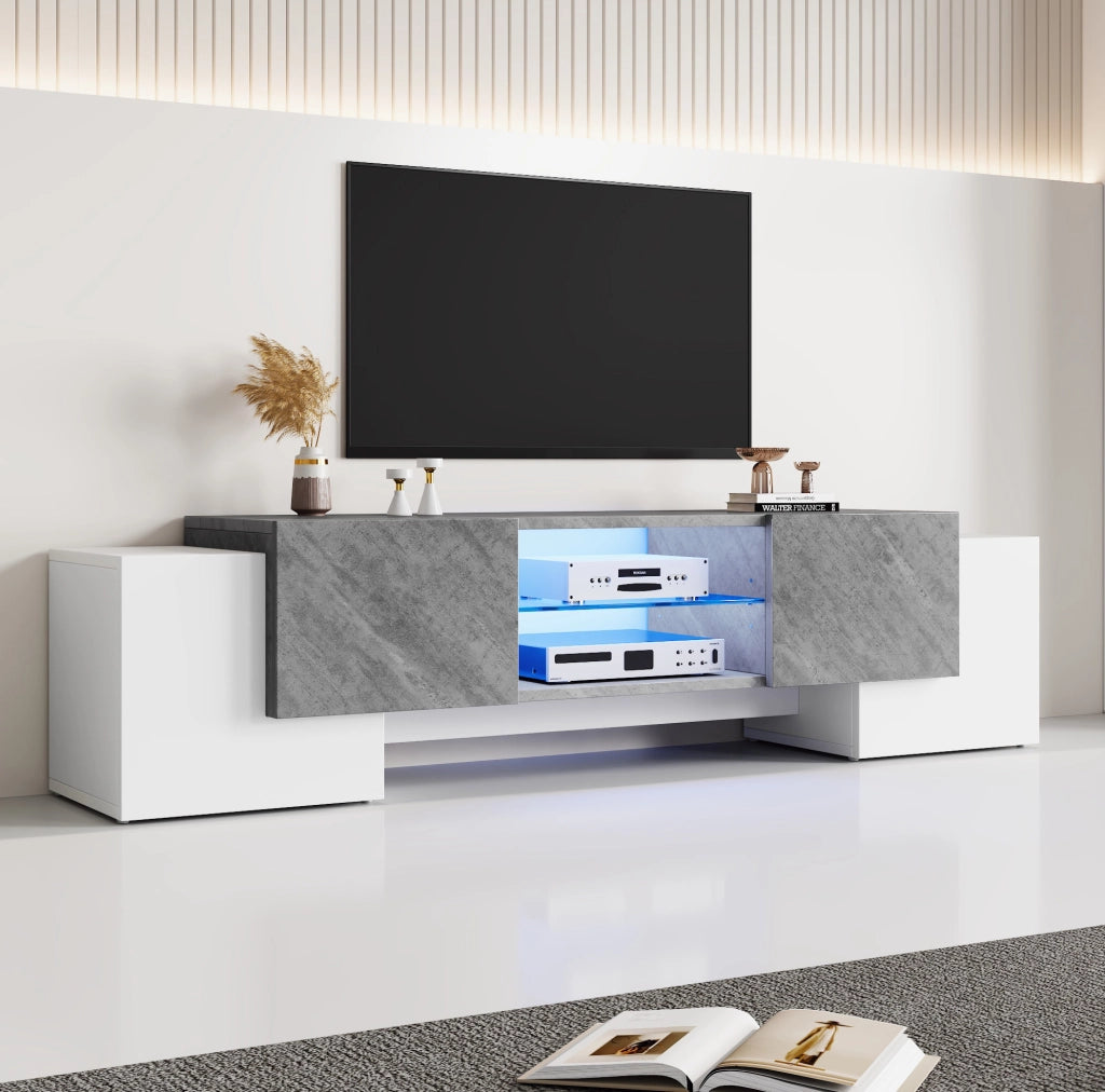 Mobile TV moderno 180 cm bianco e grigio con LED controllabile da app
