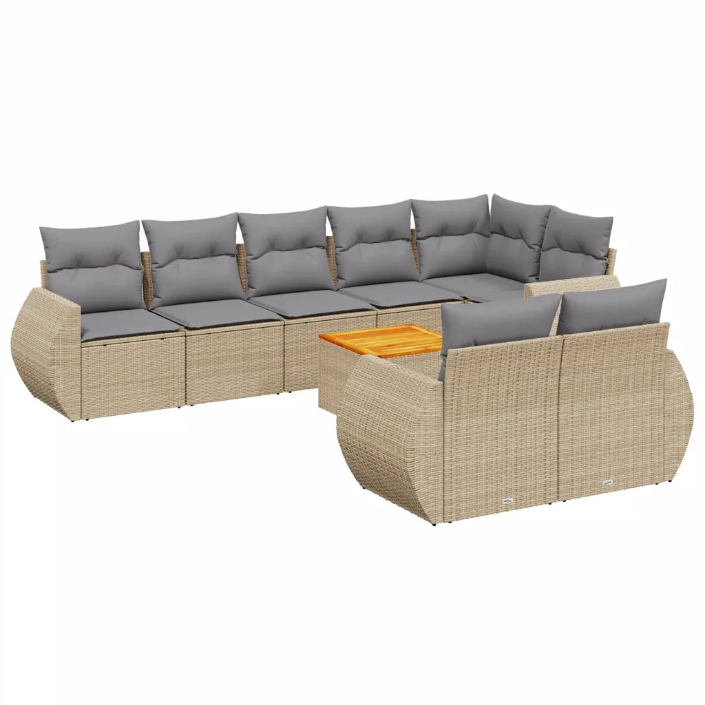 Set Divano da Giardino 9 pz con Cuscini Beige in Polyrattancod mxl 114241