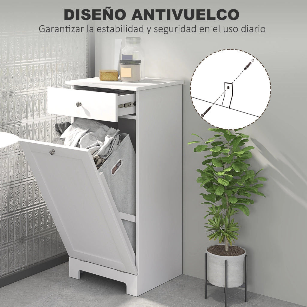 Armadietto da Bagno con Cestino Bianco ¨C Zephmum ¨C 40x38x90 cm