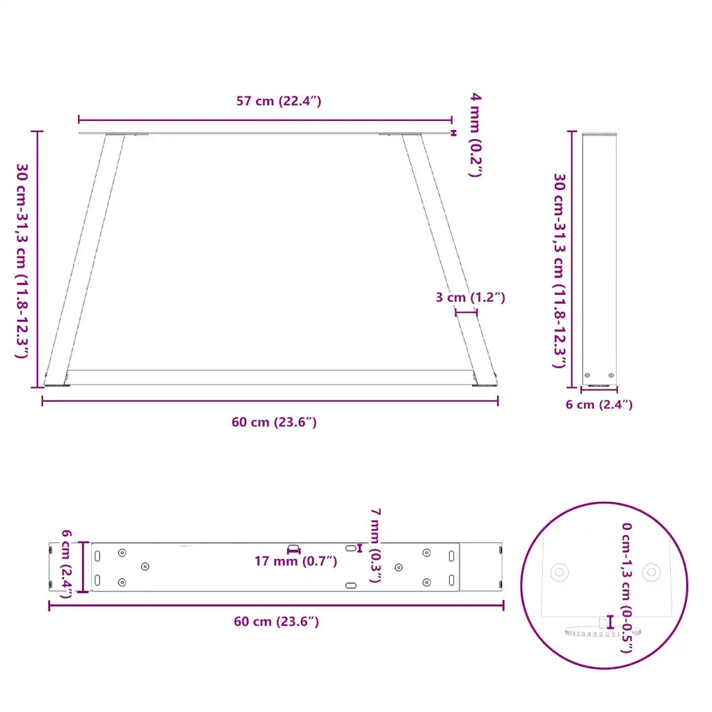 Gambe per Tavolino da CaffÃ¨ a Forma di V 2 pz Antracite 60x(30-31,3) cm Acciaio