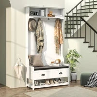 Appendiabiti con Ganci, Appendiabiti con Panca, per Ingresso, Corridoio, Metallo, MDF, Bianco e Grigio