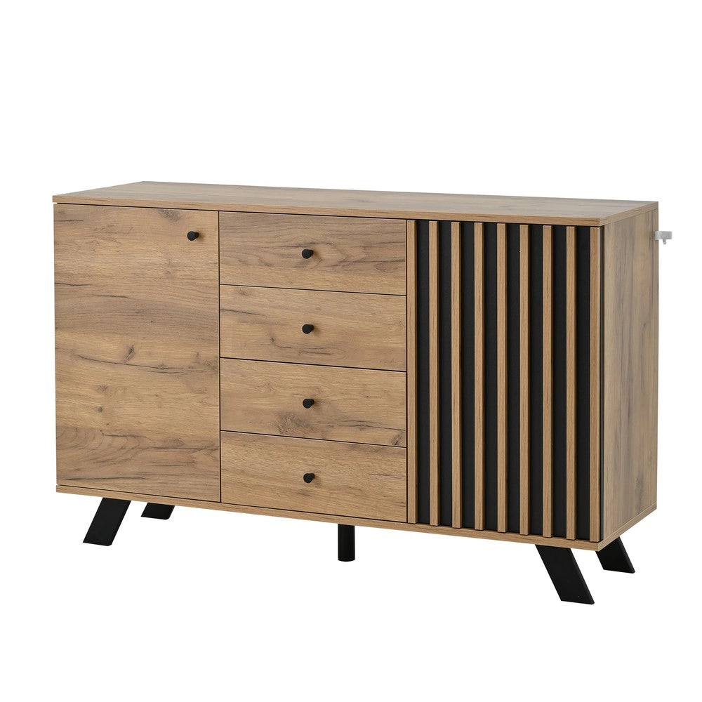 Cassettiera con Credenza ¨C MINIMAL ¨C Legno, 4 Cassetti, 2 Ante, 120x38x75 cm