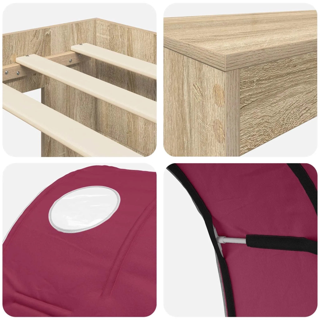 Letto alto per bambini con scrivania 3 pz Rovere Sonoma e Rosso 3423687