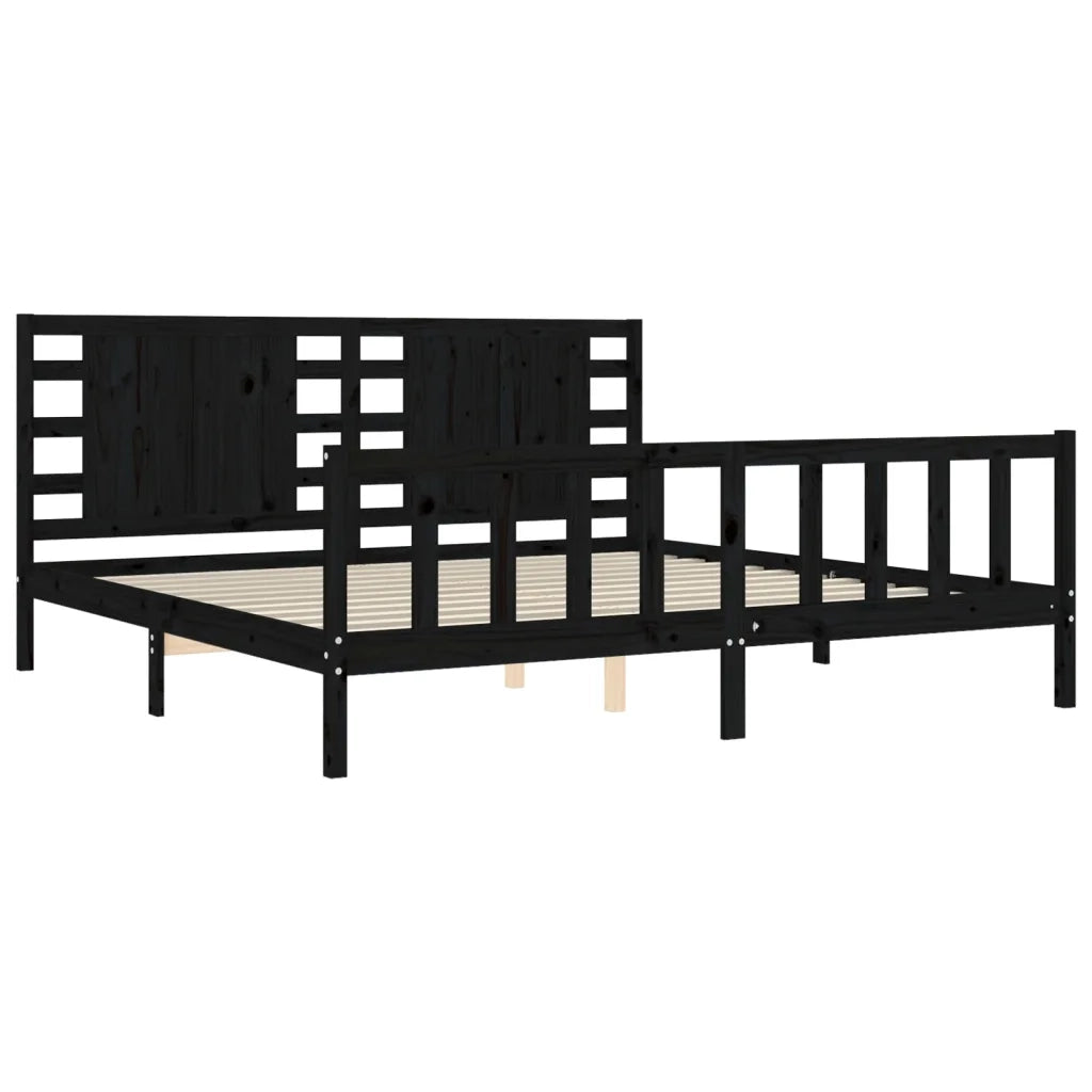 Giroletto con Testiera Nero 200x200 cm in Legno Massello 3192840