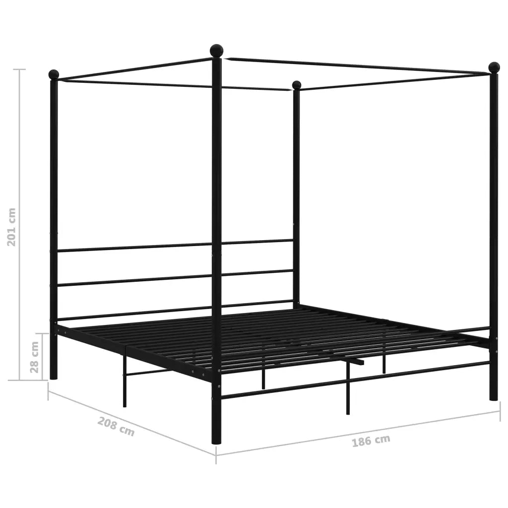 Letto a Baldacchino Nero in Metallo 180x200 cm