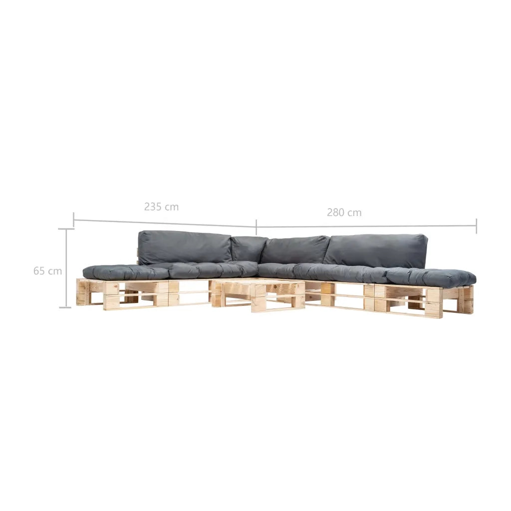Set Divani da Giardino Pallet 6 pz con Cuscini Grigi in Legno 277496