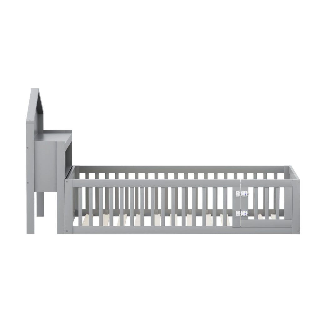 Letto per bambini a casetta 140x200 cm grigio con lavagna
