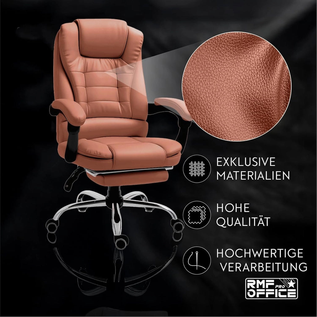 SEDIA DA UFFICIO ERGONOMICA RECLINABILE REGOLABILE IN ALTEZZA CON POGGIA PIEDI MARRONE