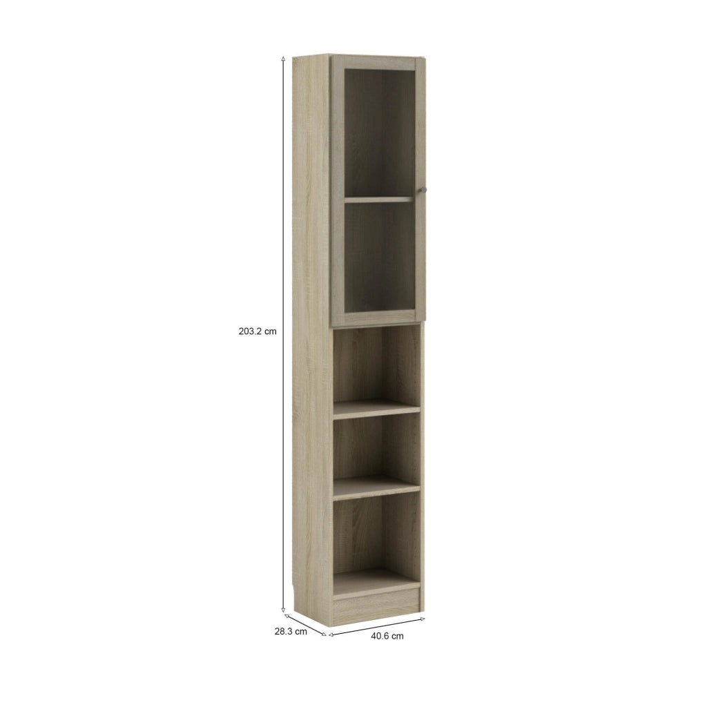 Libreria Greg, Scaffale da ufficio, Mobile portalibri, Biblioteca, 41x28 h203 cm, Quercia e Bianco