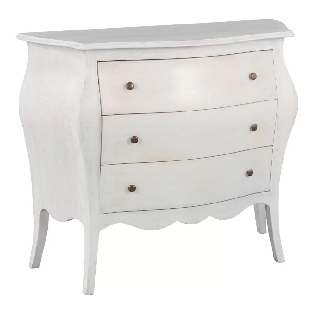 Cassettiera sagomata 3 cassetti legno shabby bianco anticato 116x42x85 - Mobili 2G