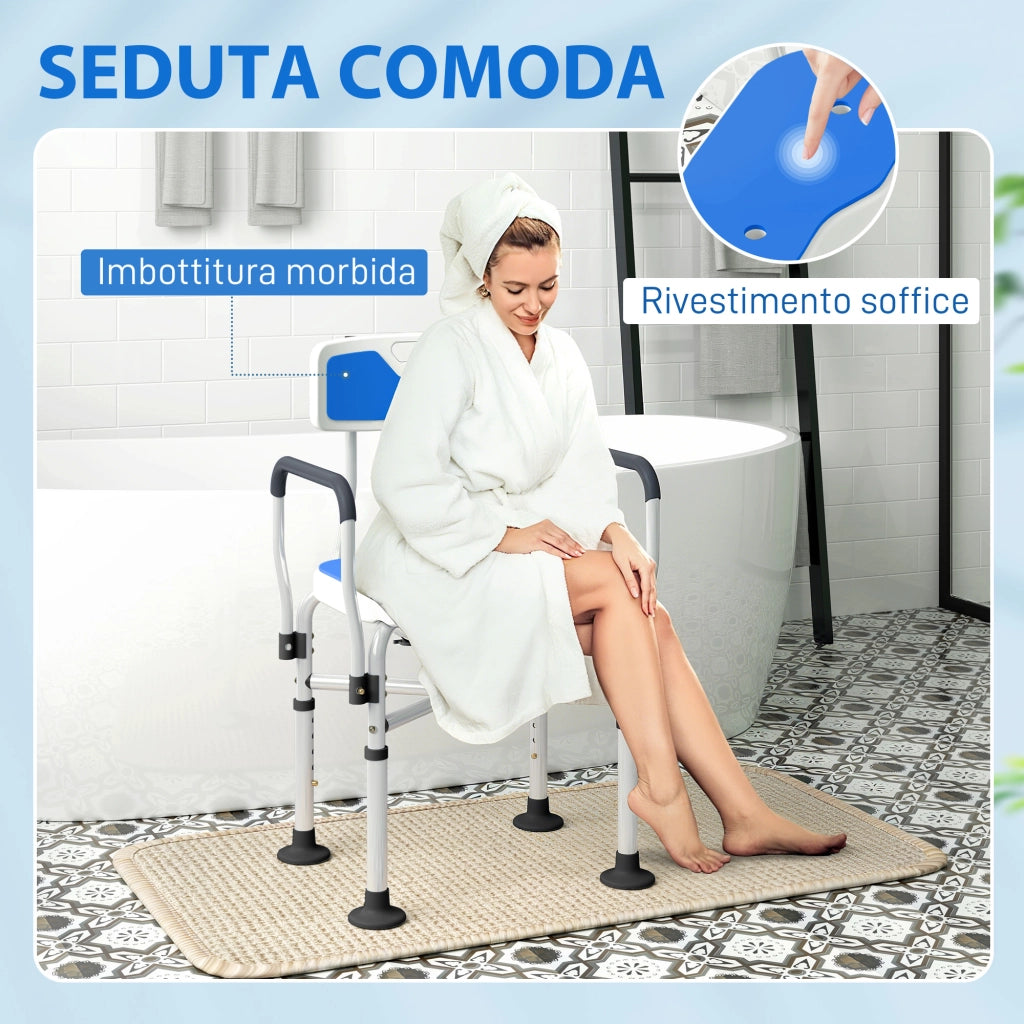 Sedia da Doccia con Seduta Scanalata, Altezza Regolabile e Piedini Antiscivolo, Blu