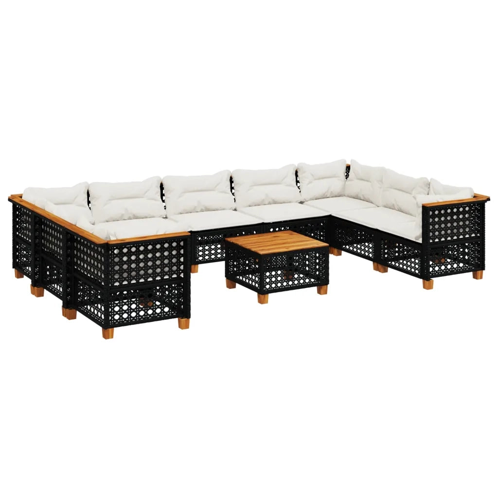 Set Divani da Giardino 10pz con Cuscini in Polyrattan Nero
