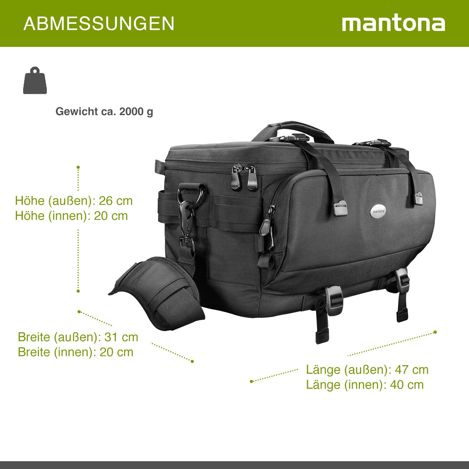 Mantona New York borsa fotografica con divisori interni per obiettivi, fotocamere a sistema, reflex, custodia per accessori fotografi con copertura antipioggia e tracolla