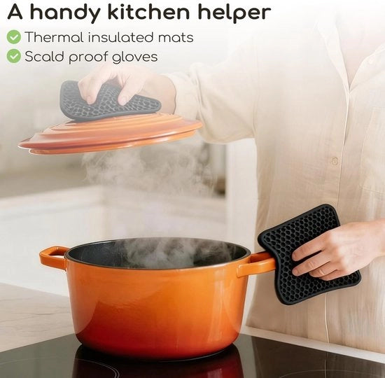 Set di 4 cuscini in silicone per padelle - protezione per padelle - protezioni per padelle - guancette termoresistenti - guancette per forno - guancette termoresistenti - guancette per padelle - guancette in silicone - nero