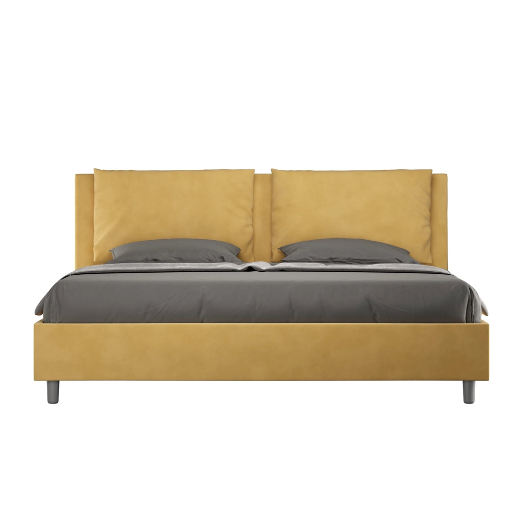BS COM Letto matrimoniale king size contenitore imbottito 190x210 microfibra ocra