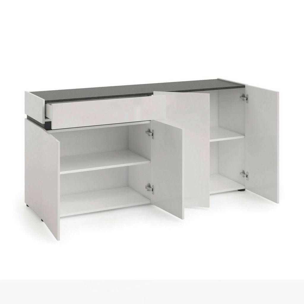 Madia Beinette, Credenza 2 Ripiani Made in Italy, 160x42x80h cm Bianco Lucido