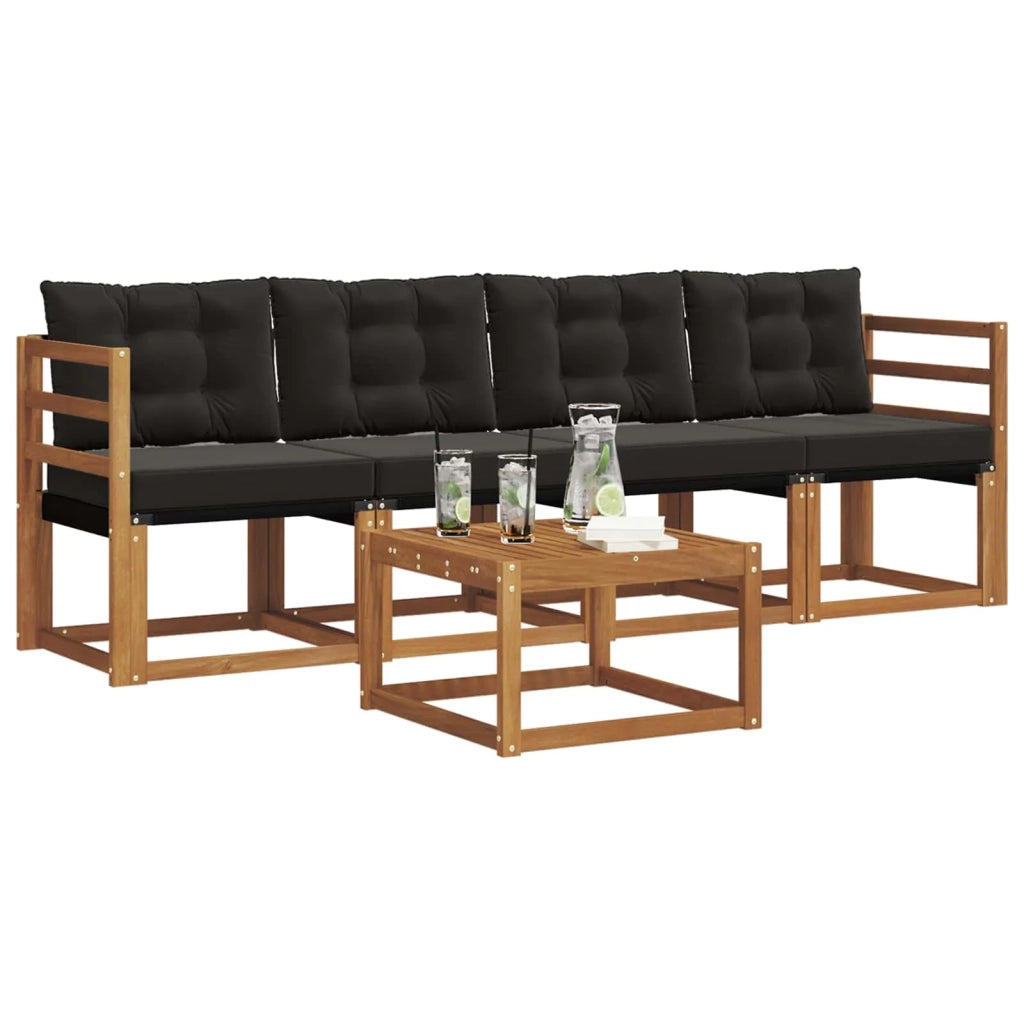 Set di divani da esterno con cuscino 5 pcs Naturale e Nero 3368367