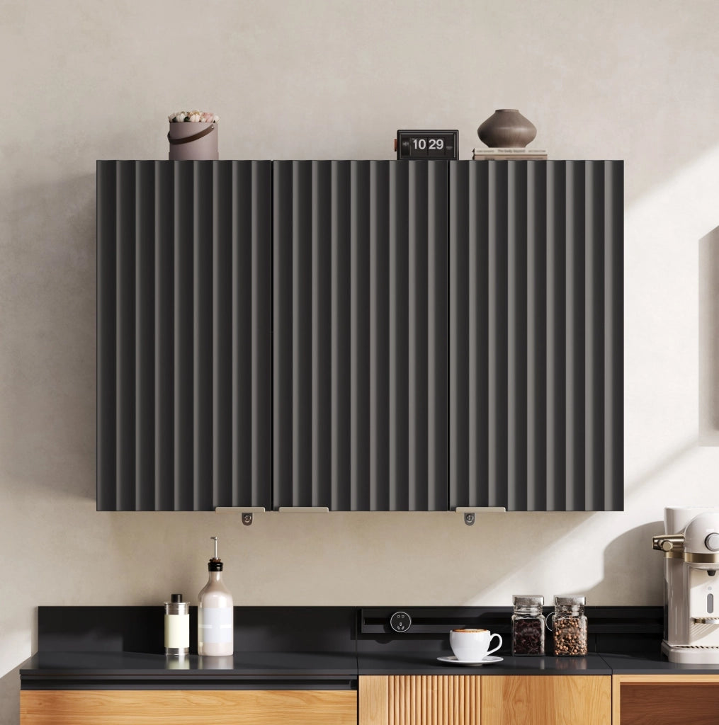 Pensile da parete nero a 3 ante in MDF, 90 × 29 × 60 cm
