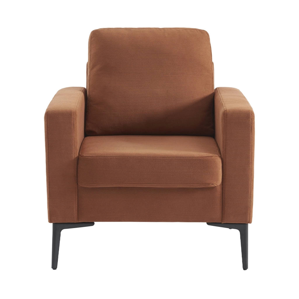 Poltrona in velluto a coste, gambe in metallo, terracotta
