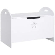 Baule Contenitore Portagiochi per Bambini (62x40x46.5cm) in Legno Bianco con Cerniere di Sicurezza